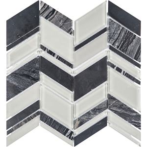 Chelsea Glass Chevron Tile & Stone Silver Wave Marble Mosaic