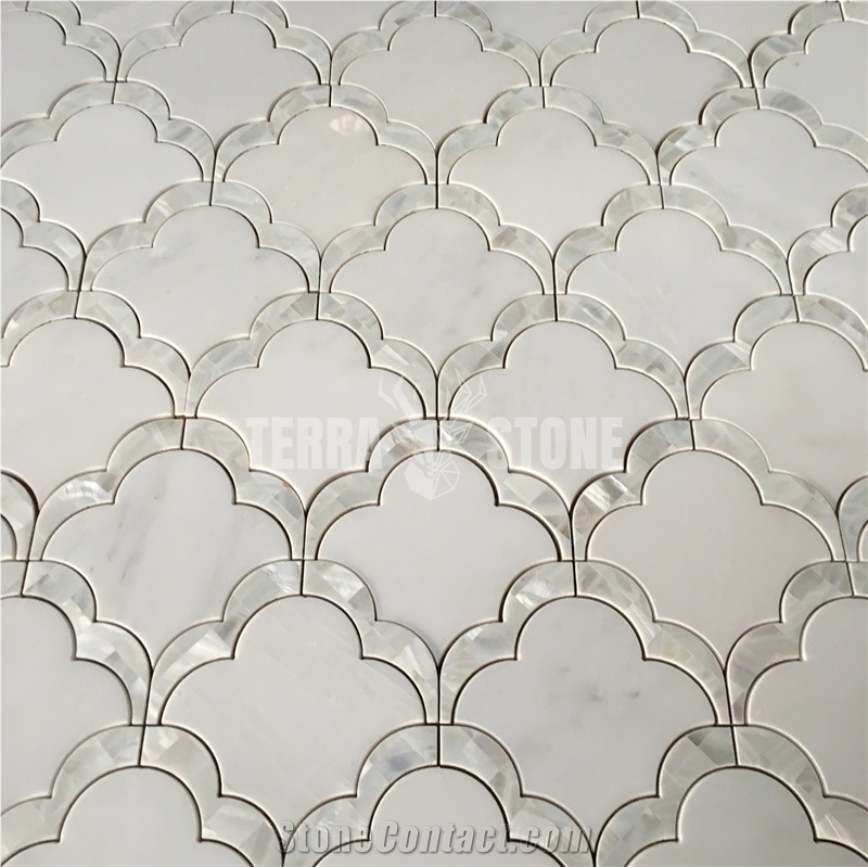 Cloud Pattern Waterjet Marble Mosaic Tile Bathroom Wall