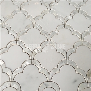 Cloud Pattern Waterjet Marble Mosaic Tile Bathroom Wall