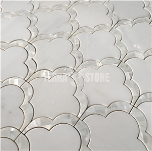 Cloud Pattern Waterjet Marble Mosaic Tile Bathroom Wall