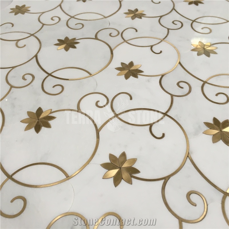 Flower Pattern Marble Waterjet Mosaic Floor Marble Tile