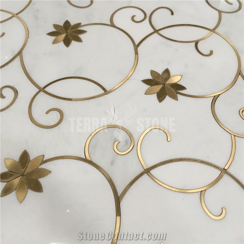 Flower Pattern Marble Waterjet Mosaic Floor Marble Tile