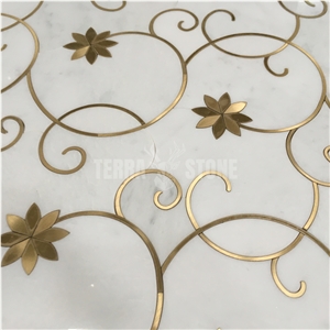 Flower Pattern Marble Waterjet Mosaic Floor Marble Tile
