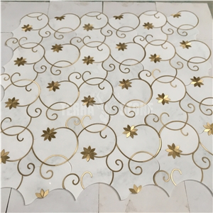 Flower Pattern Marble Waterjet Mosaic Floor Marble Tile