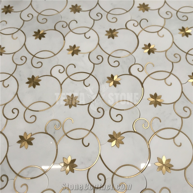 Flower Pattern Marble Waterjet Mosaic Floor Marble Tile