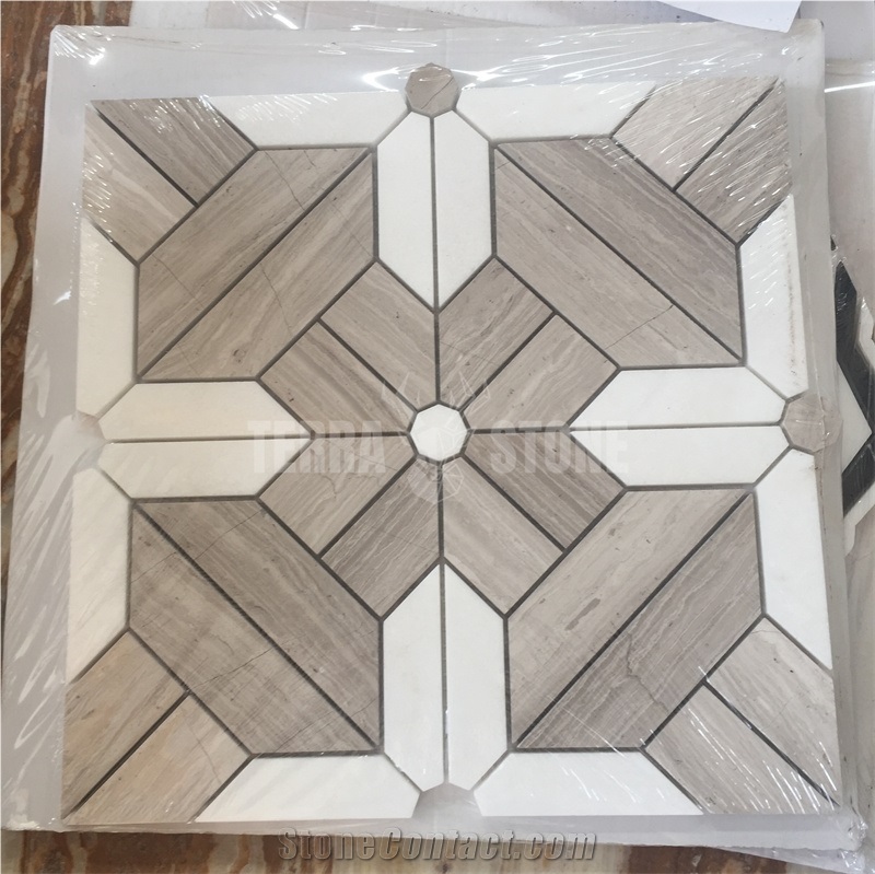 Geometry Pattern Wooden Marble Mosaic Tile Bathroom Mosaics