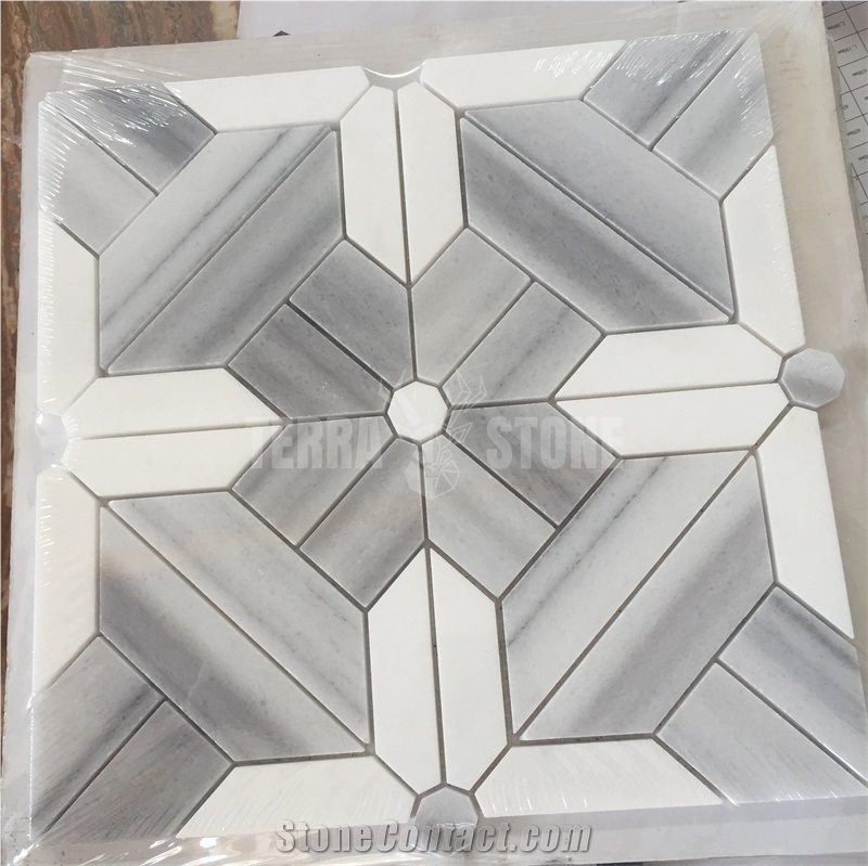 Geometry Pattern Wooden Marble Mosaic Tile Bathroom Mosaics