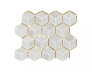 Golden Metal Stainless Steel White Marble Hexagon Mosaic