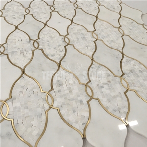 Lantern Pattern White Marble And Brass Tiles Waterjet Design