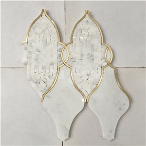 Lantern Pattern White Marble And Brass Tiles Waterjet Design
