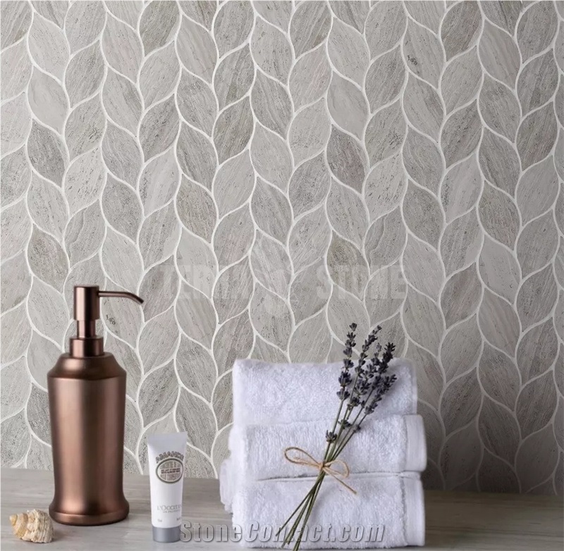 Leaf Shape Kitchen Backsplash Tile White Wood Marble Mosaic