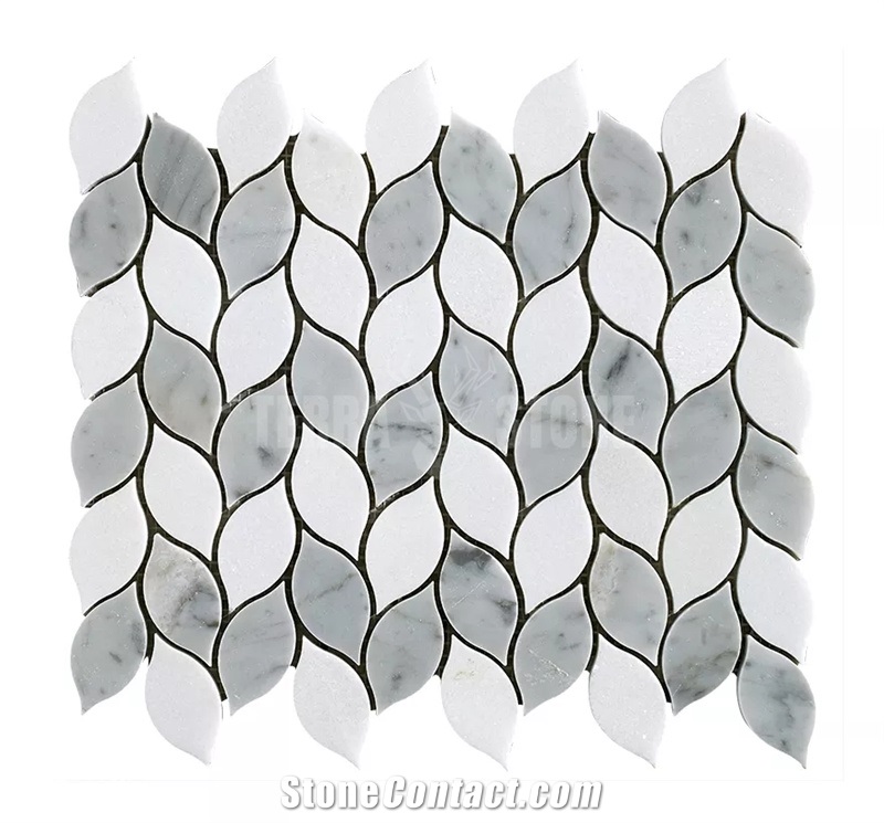 Leaf Shape Kitchen Backsplash Tile White Wood Marble Mosaic