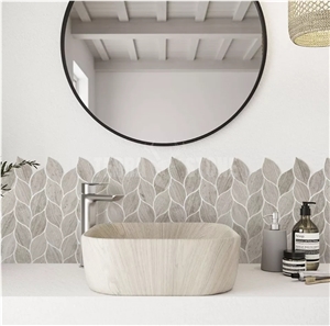 Leaf Shape Kitchen Backsplash Tile White Wood Marble Mosaic