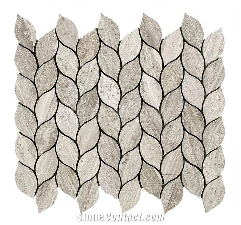 Leaf Shape Kitchen Backsplash Tile White Wood Marble Mosaic