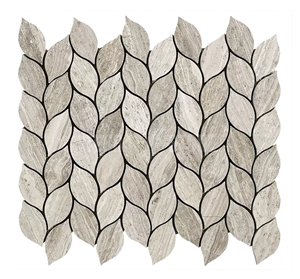 Leaf Shape Kitchen Backsplash Tile White Wood Marble Mosaic