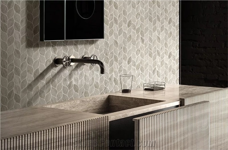 Leaf Shape Kitchen Backsplash Tile White Wood Marble Mosaic