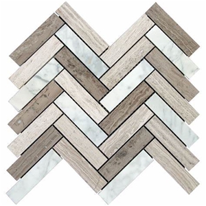 Marble Mosaic Herringbone Tile & Stone Multi Colors