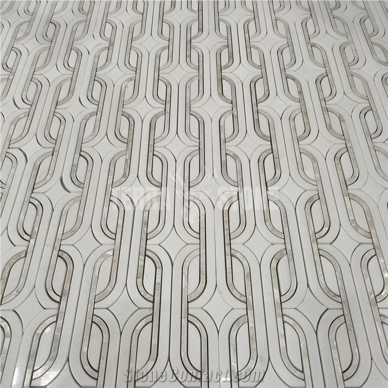 Marble Mosaic Waterjet With Mother Of Pearl Shell Tile