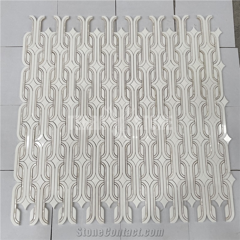 Marble Mosaic Waterjet With Mother Of Pearl Shell Tile
