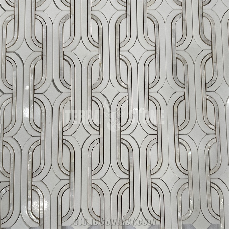 Marble Mosaic Waterjet With Mother Of Pearl Shell Tile