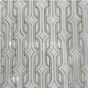 Marble Mosaic Waterjet With Mother Of Pearl Shell Tile