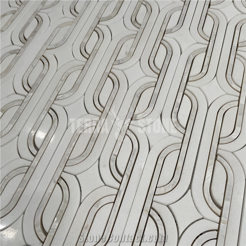 Marble Mosaic Waterjet With Mother Of Pearl Shell Tile