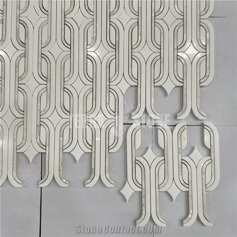 Marble Mosaic Waterjet With Mother Of Pearl Shell Tile