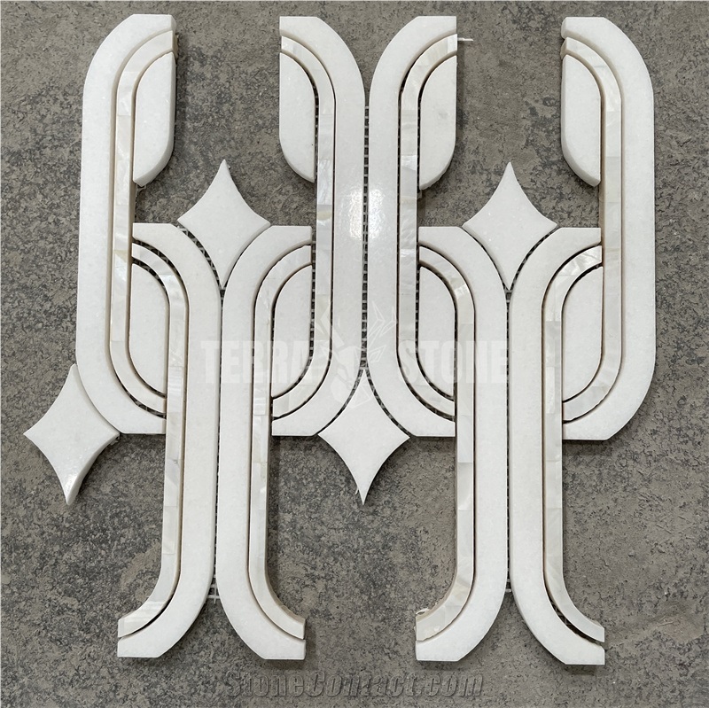 Marble Mosaic Waterjet With Mother Of Pearl Shell Tile