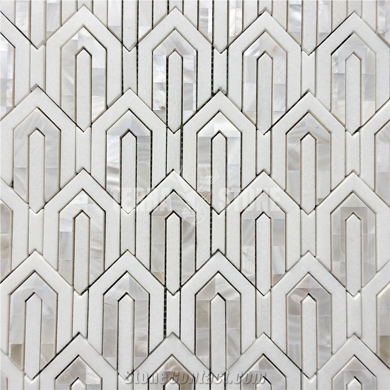 Marble With Shell Chevron Waterjet Mosaics Tile For Sale