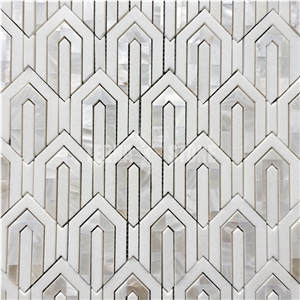 Marble With Shell Chevron Waterjet Mosaics Tile For Sale