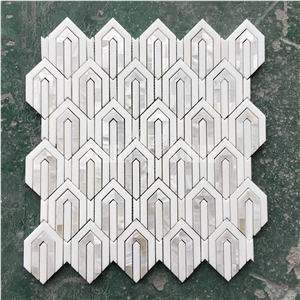 Stone And Pearl Shell Polished Chevron Marble Mosaic Tile