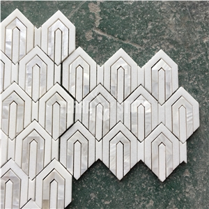 Stone And Pearl Shell Polished Chevron Marble Mosaic Tile