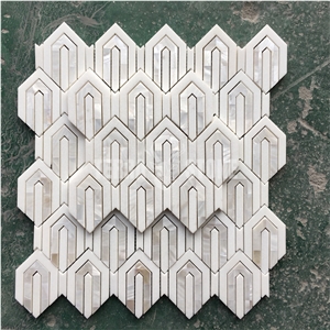 Stone And Pearl Shell Polished Chevron Marble Mosaic Tile