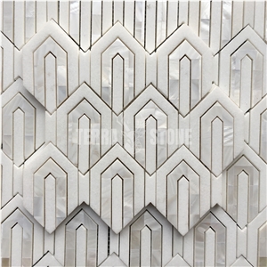 Stone And Pearl Shell Polished Chevron Marble Mosaic Tile