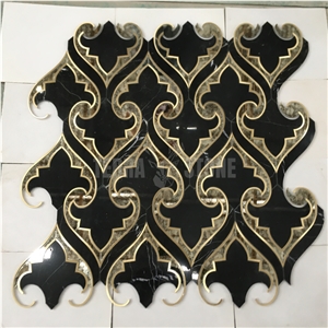 Water Jet Marble Mosaic With Brass And Antique Mirror Glass