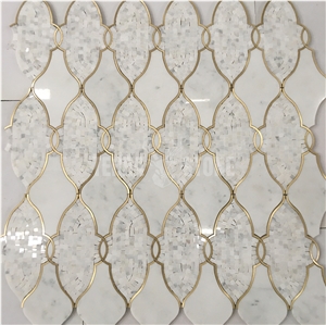 Waterjet Lantern Mosaic Tile Gold Brass Copper Backsplash