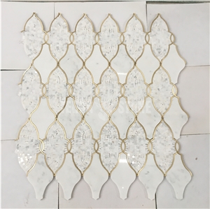 Waterjet Lantern Mosaic Tile Gold Brass Copper Backsplash
