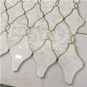 Waterjet Lantern Mosaic Tile Gold Brass Copper Backsplash