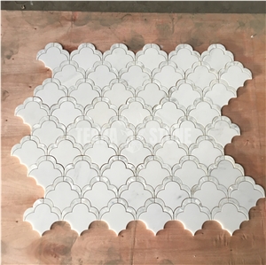 White Marble Mother Pearl Shell Water Jet Mosaic Wall Tile