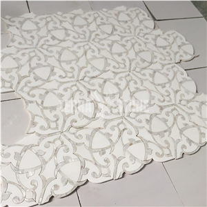 White Marble Shell Flower Pattern Water Jet Mosaic Tile
