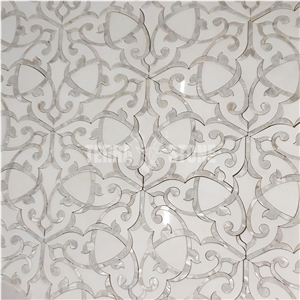 White Marble Shell Flower Pattern Water Jet Mosaic Tile