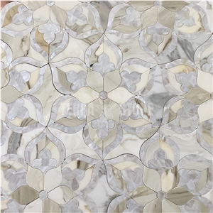 White Stone Mother Of Pearl Shell Water Jet Mosaic Wall Tile