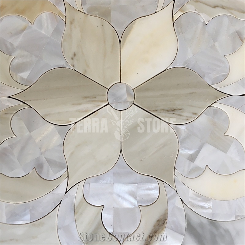 White Stone Mother Of Pearl Shell Water Jet Mosaic Wall Tile