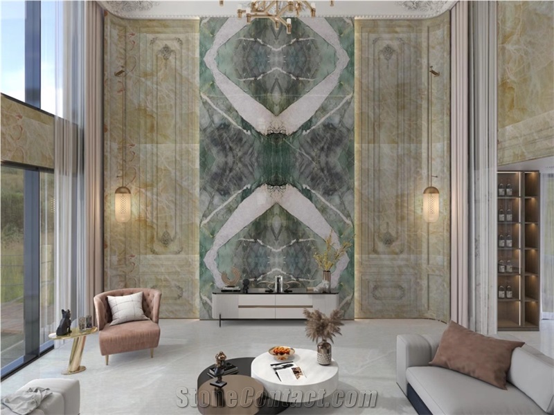 Polished Star Green With White Crystal For Wall Panel