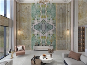 Polished Star Green With White Crystal For Wall Panel