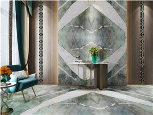Polished Star Green With White Crystal For Wall Panel