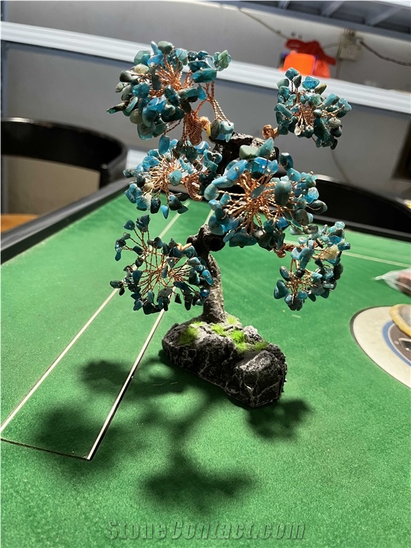 Semiprecious Stone Tree, Green Gemstone Decoration Item