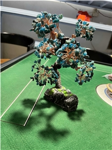 Semiprecious Stone Tree, Green Gemstone Decoration Item