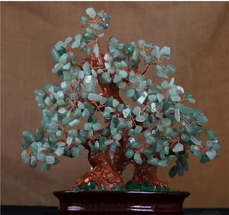 Semiprecious Stone Tree, Green Gemstone Decoration Item