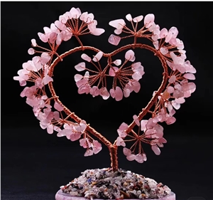 Semiprecious Stone Tree, Pink Gemstone Decoration Item